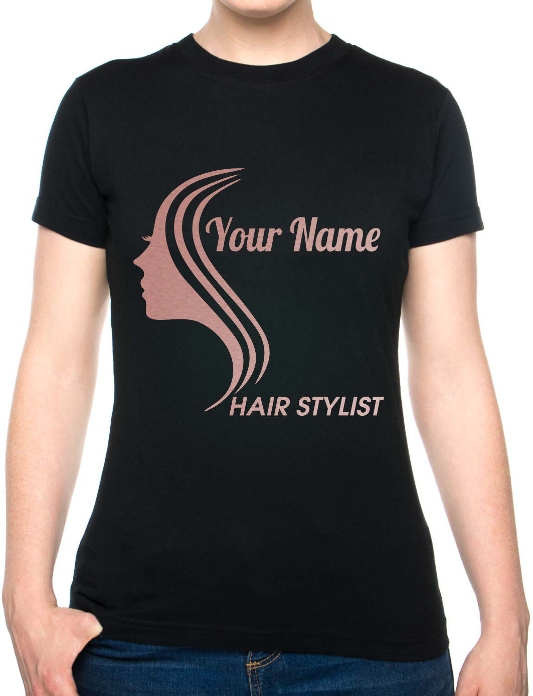 Personalised Ladies T-Shirt Hair Stylist Any Name Work Tee For Hairdresser