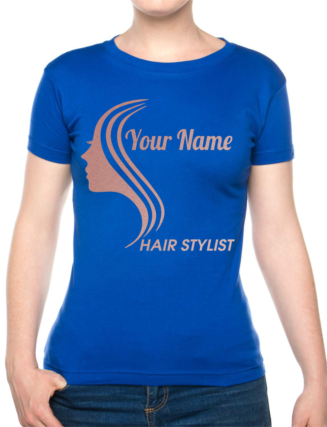 Personalised Ladies T-Shirt Hair Stylist Any Name Work Tee For Hairdresser