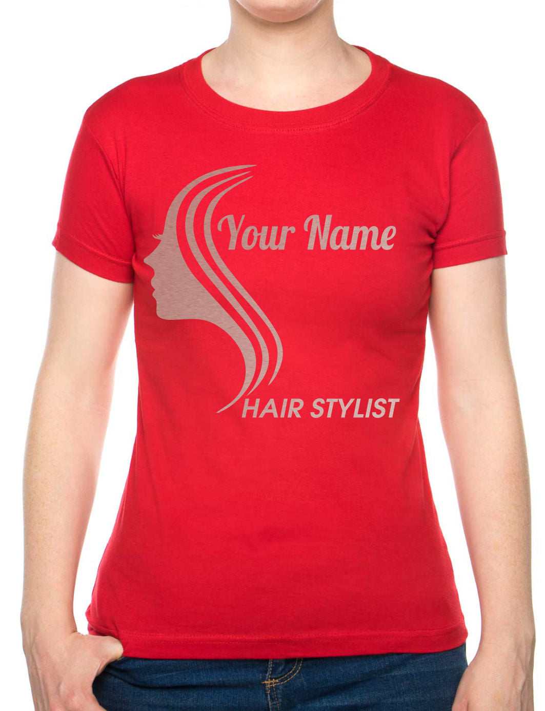 Personalised Ladies T-Shirt Hair Stylist Any Name Work Tee For Hairdresser