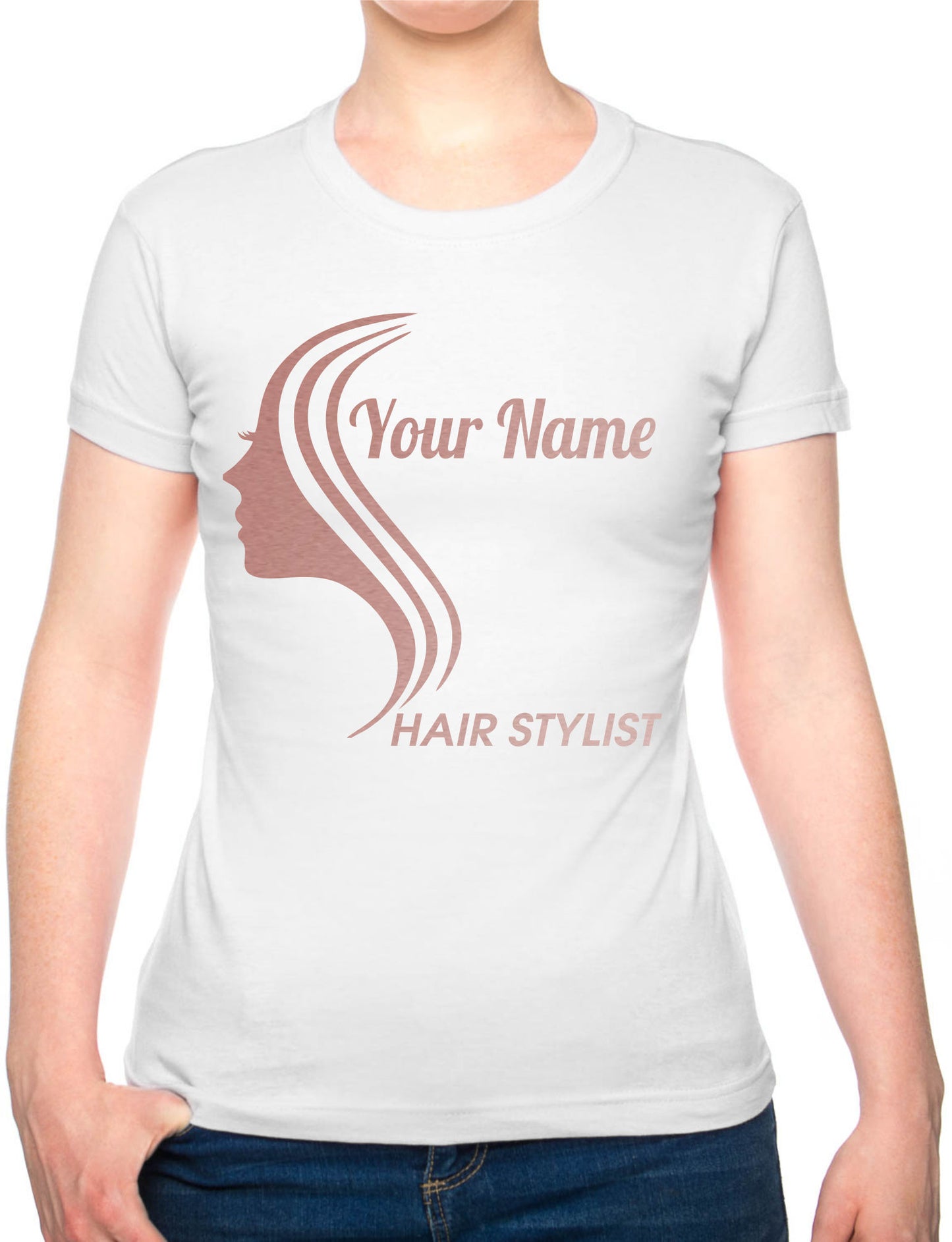 Personalised Ladies T-Shirt Hair Stylist Any Name Work Tee For Hairdresser