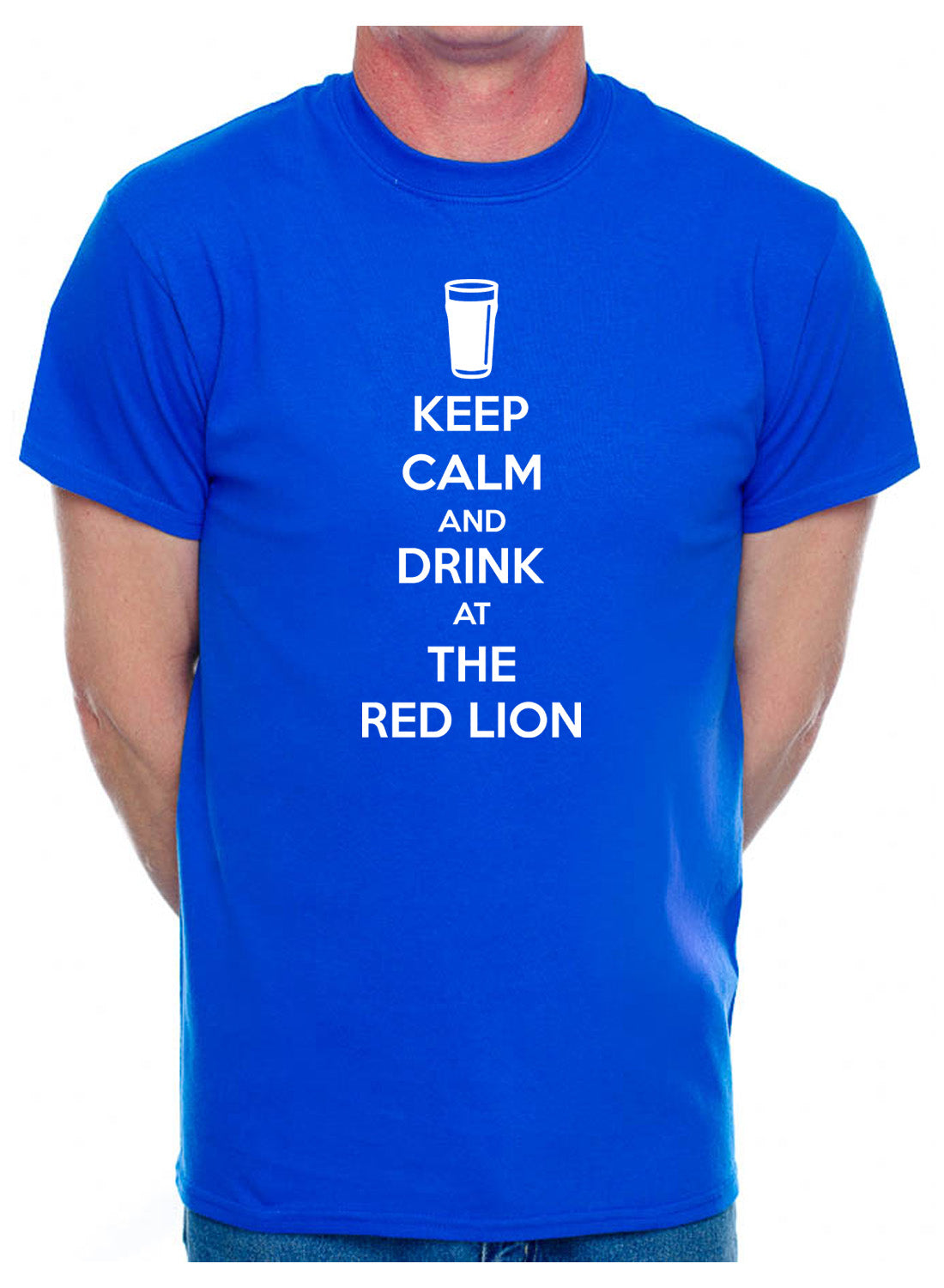 Customised Mens T-Shirt Keep Calm Drink At Red Lion Any Pub Name