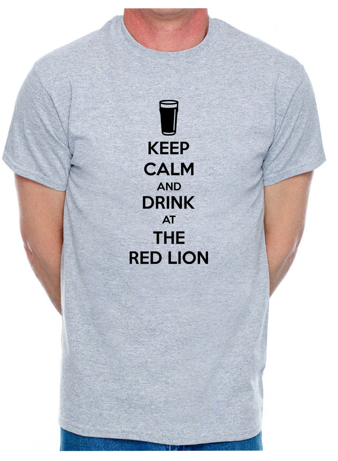 Customised Mens T-Shirt Keep Calm Drink At Red Lion Any Pub Name