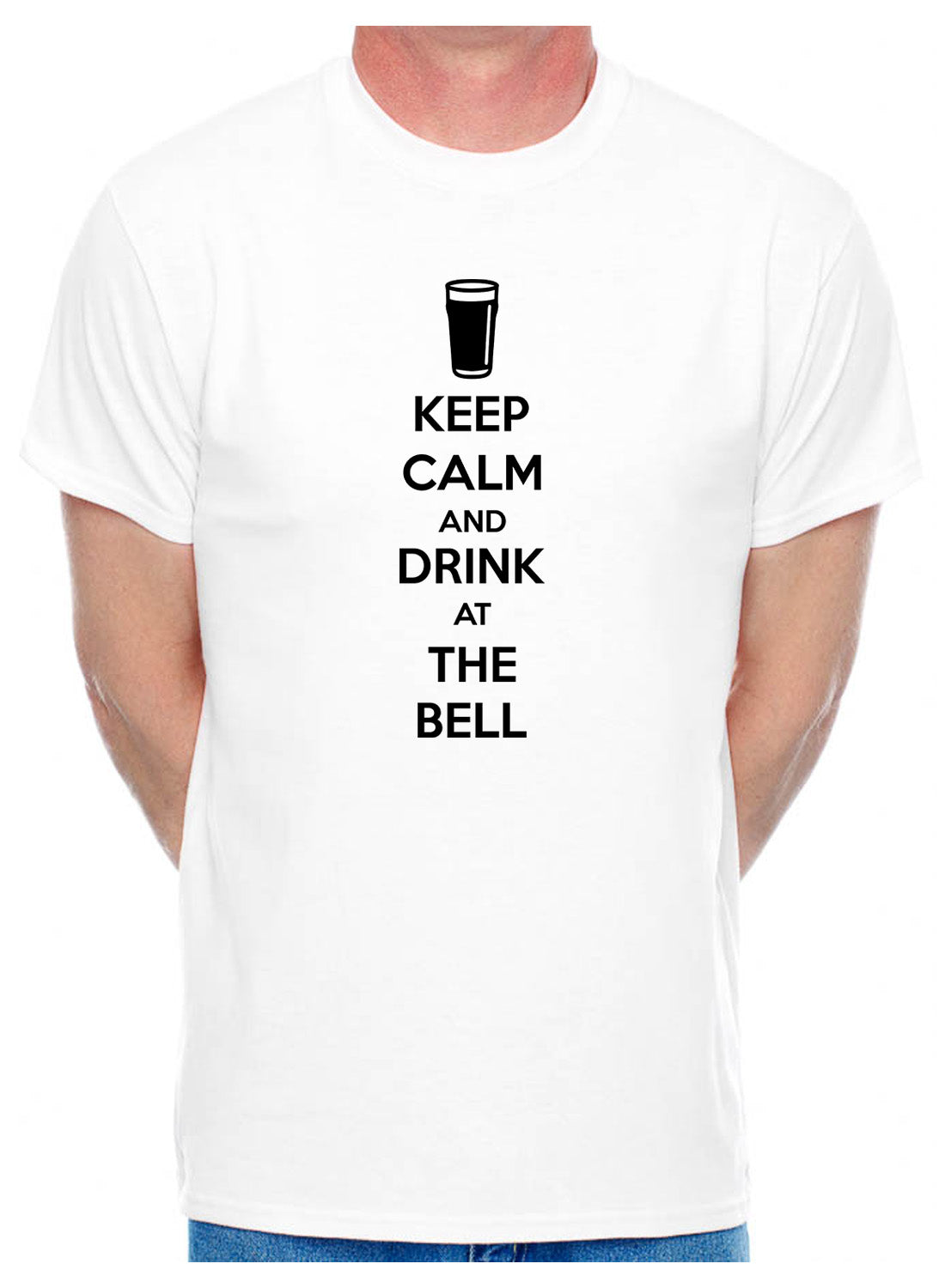 Personalised Adult T-Shirt Keep Calm Drink At The Bell Pub Club Any Name Here