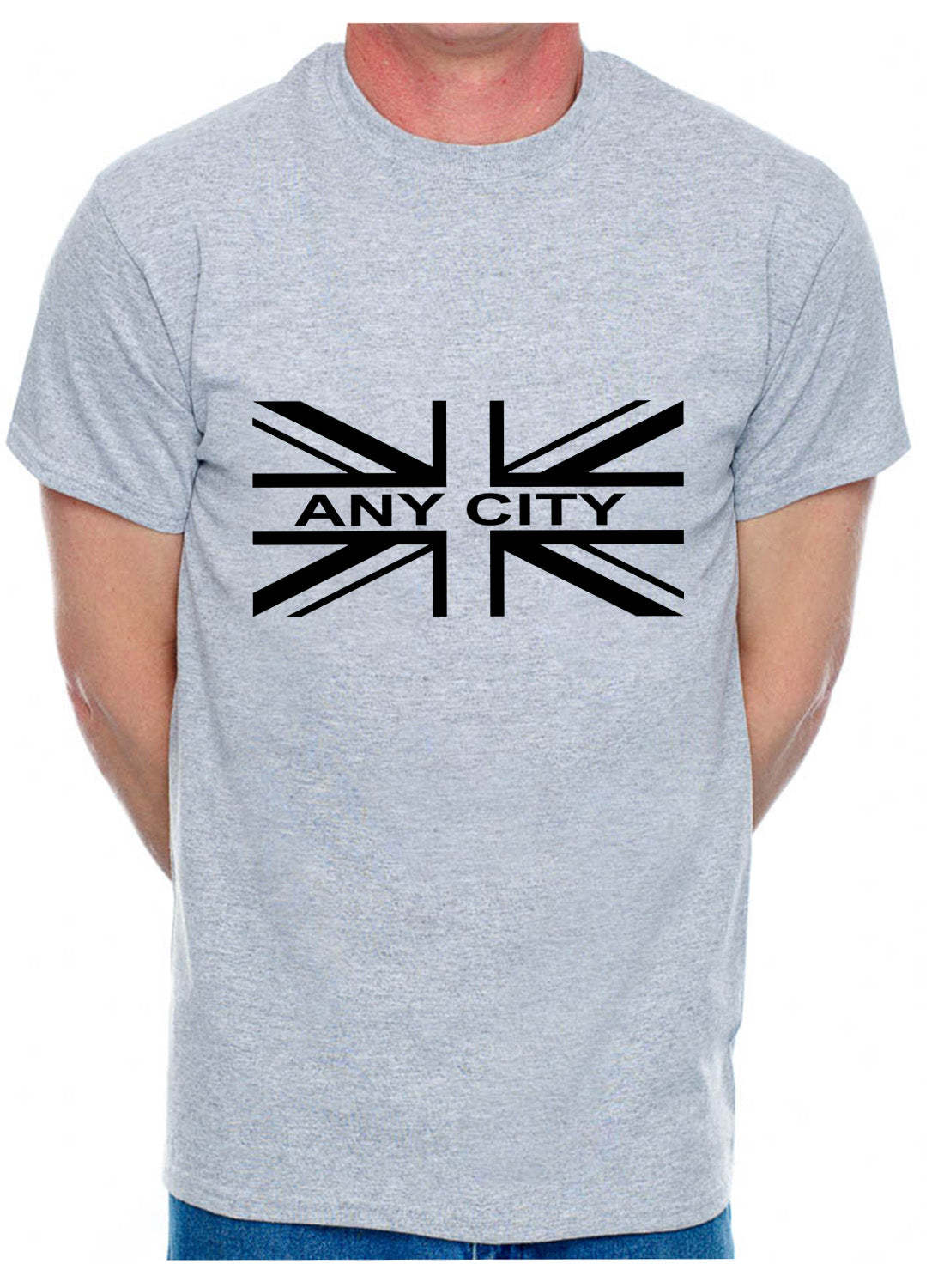 Personalised Mens T-Shirt Union Jack Any City Name Your Choice Of Name