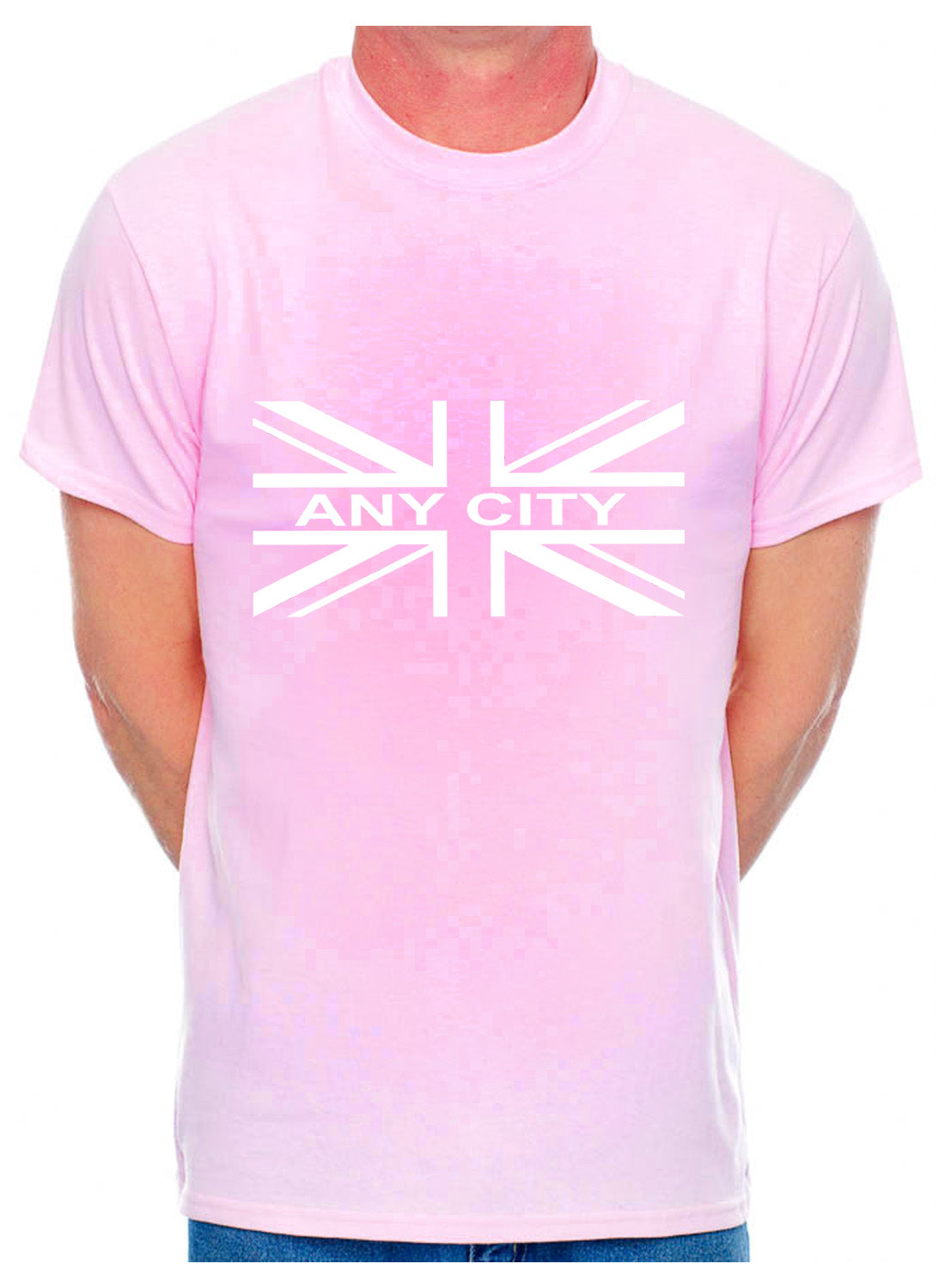 Personalised Mens T-Shirt Union Jack Any City Name Your Choice Of Name