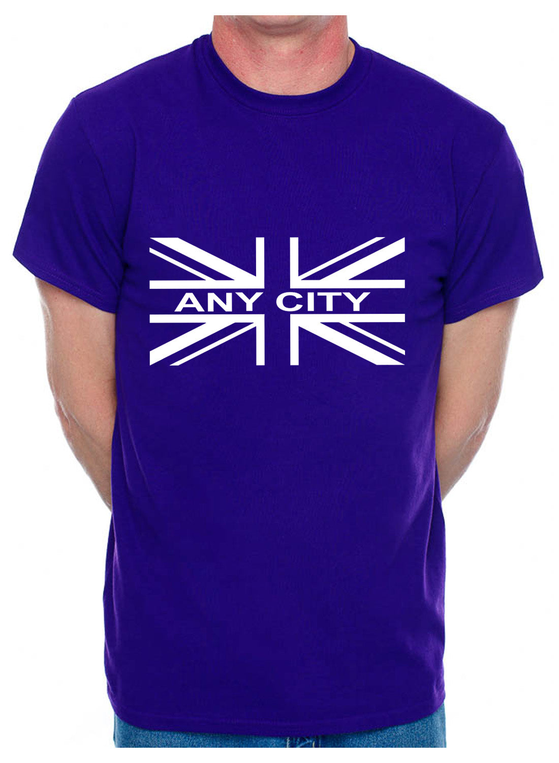 Personalised Mens T-Shirt Union Jack Any City Name Your Choice Of Name