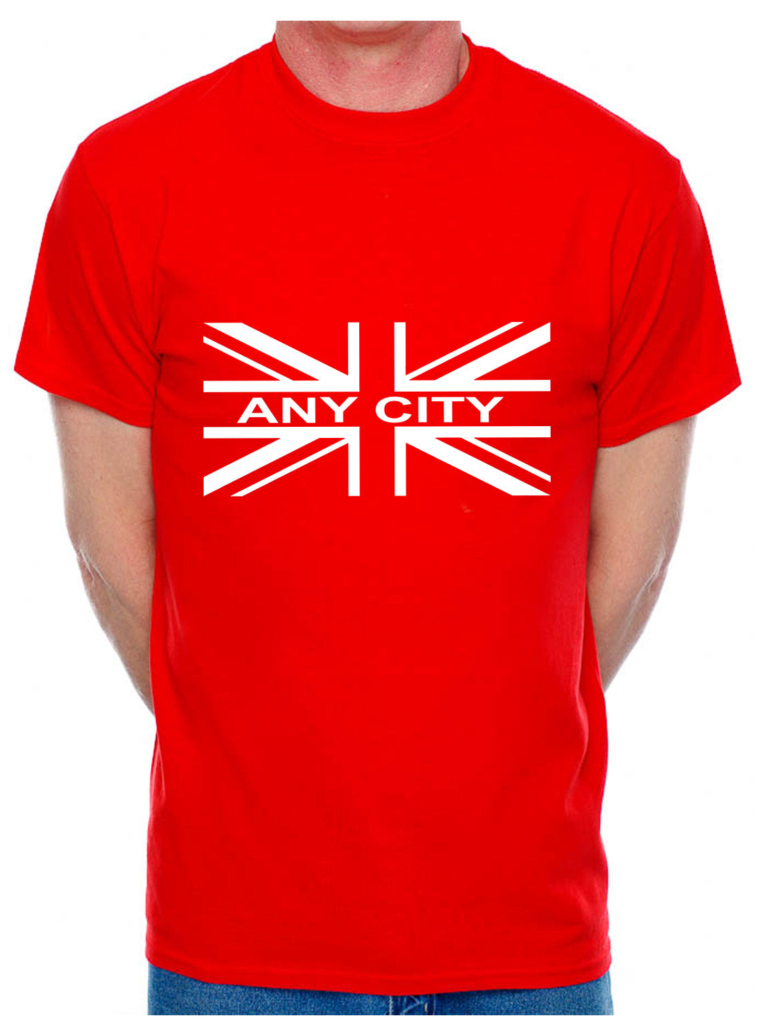 Personalised Mens T-Shirt Union Jack Any City Name Your Choice Of Name