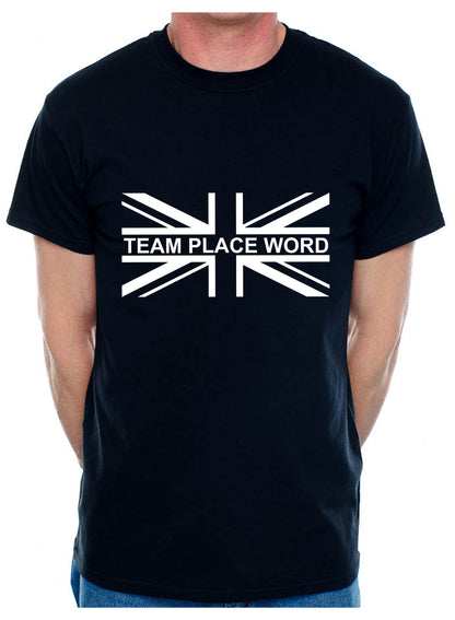 Personalised Mens T-Shirt Union Jack Any Team Place Word Your Choice Of Name