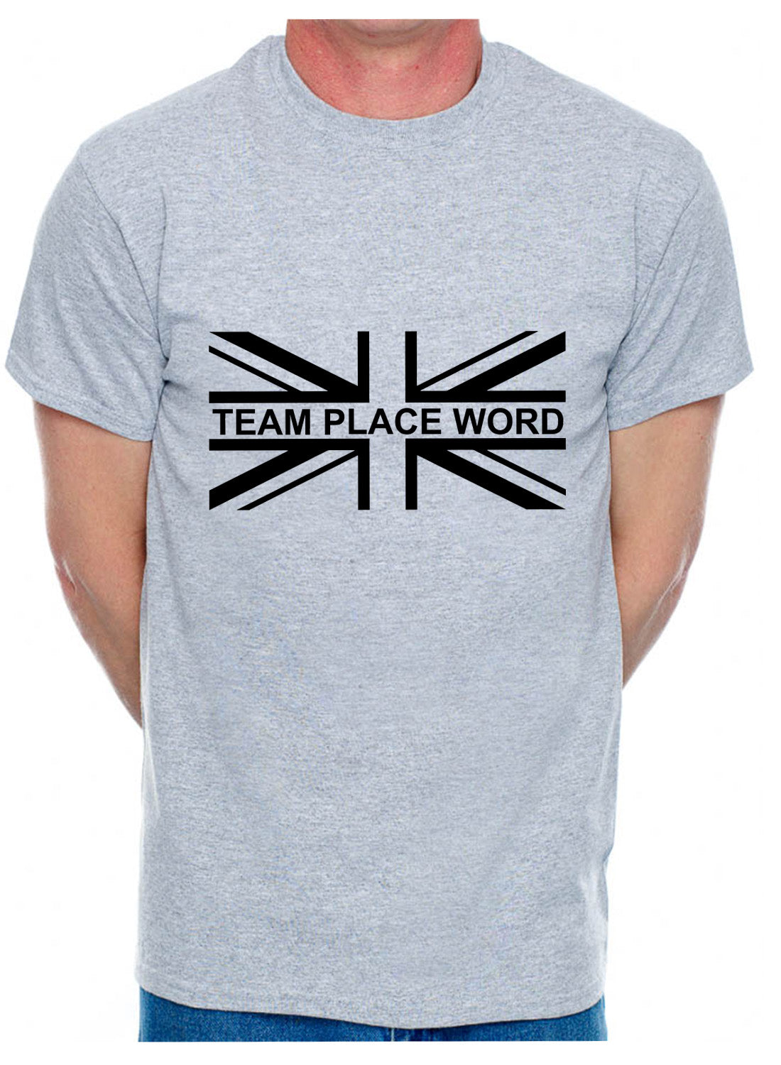 Personalised Mens T-Shirt Union Jack Any Team Place Word Your Choice Of Name