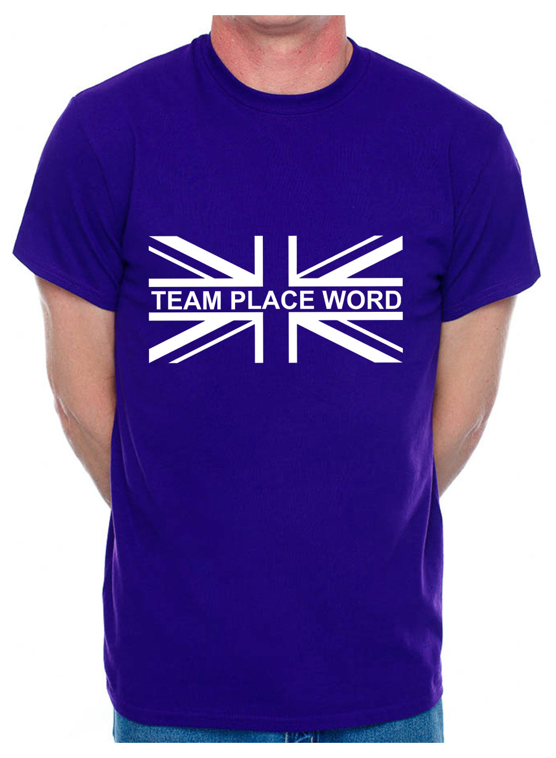 Personalised Mens T-Shirt Union Jack Any Team Place Word Your Choice Of Name