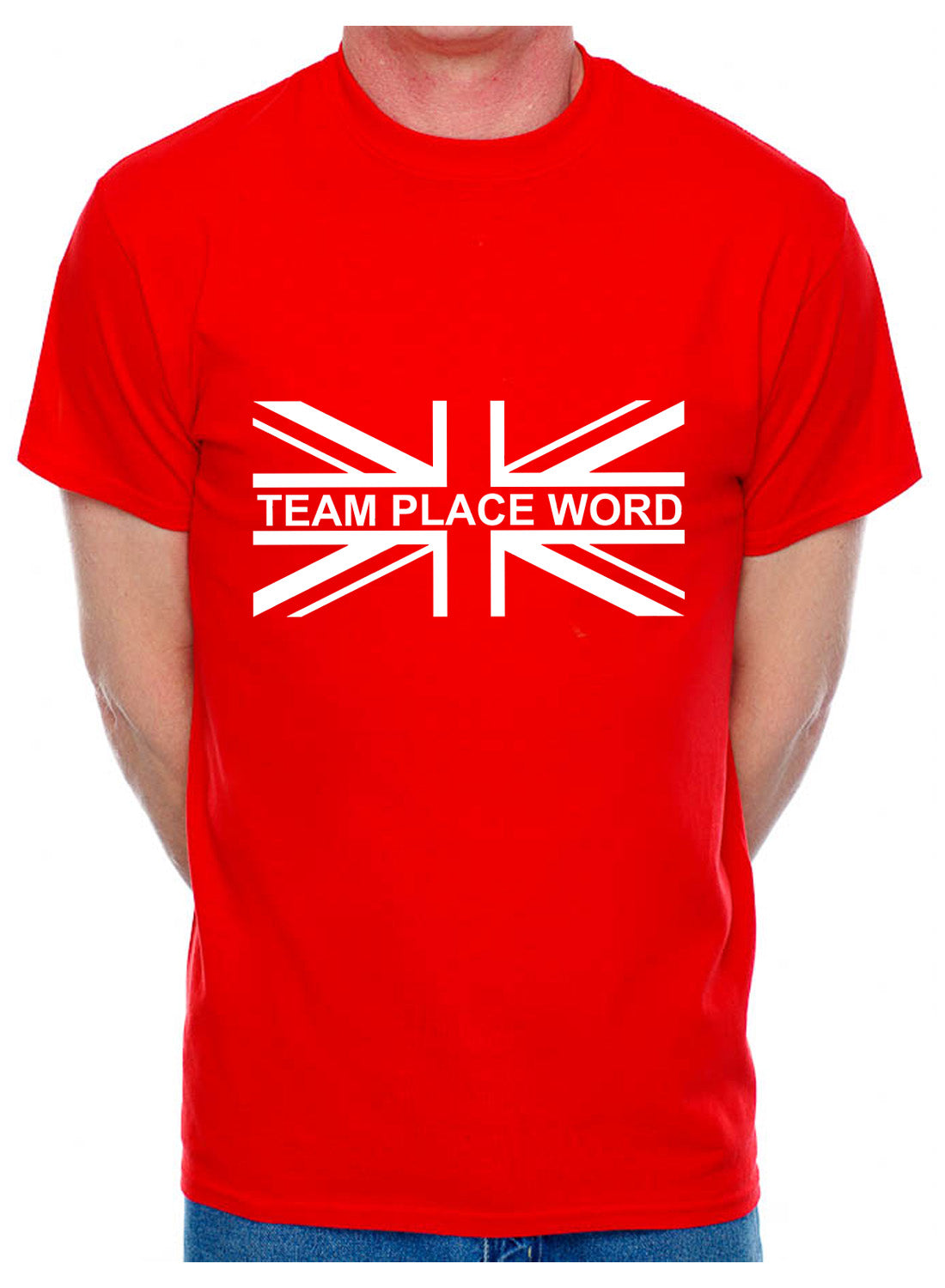 Personalised Mens T-Shirt Union Jack Any Team Place Word Your Choice Of Name