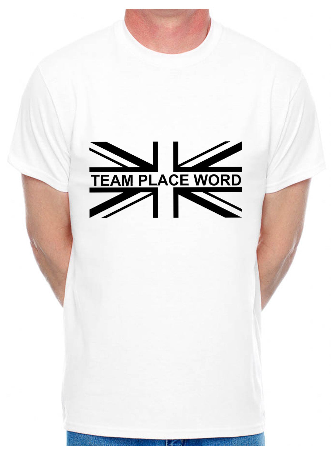 Personalised Mens T-Shirt Union Jack Any Team Place Word Your Choice Of Name