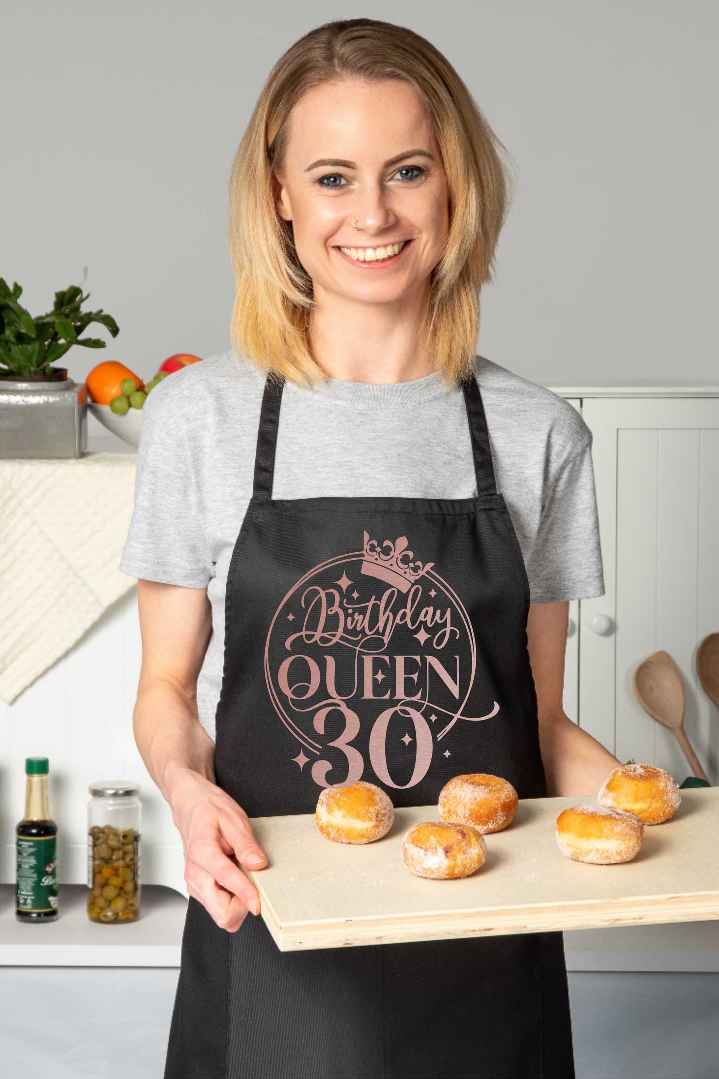 Birthday Queen 30 Ladies Apron 30th Birthday Gift Funny Apron In Rose Gold Design Cooking Apron