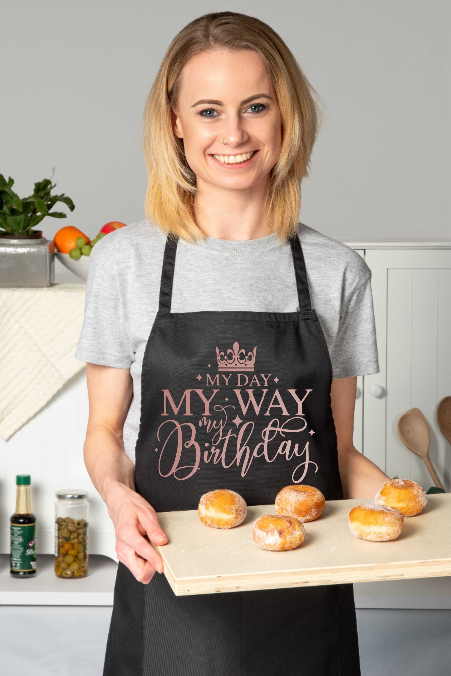 My Day My Way My Birthday Ladies Apron Birthday Gift Funny Baking Apron In Rose Gold Design