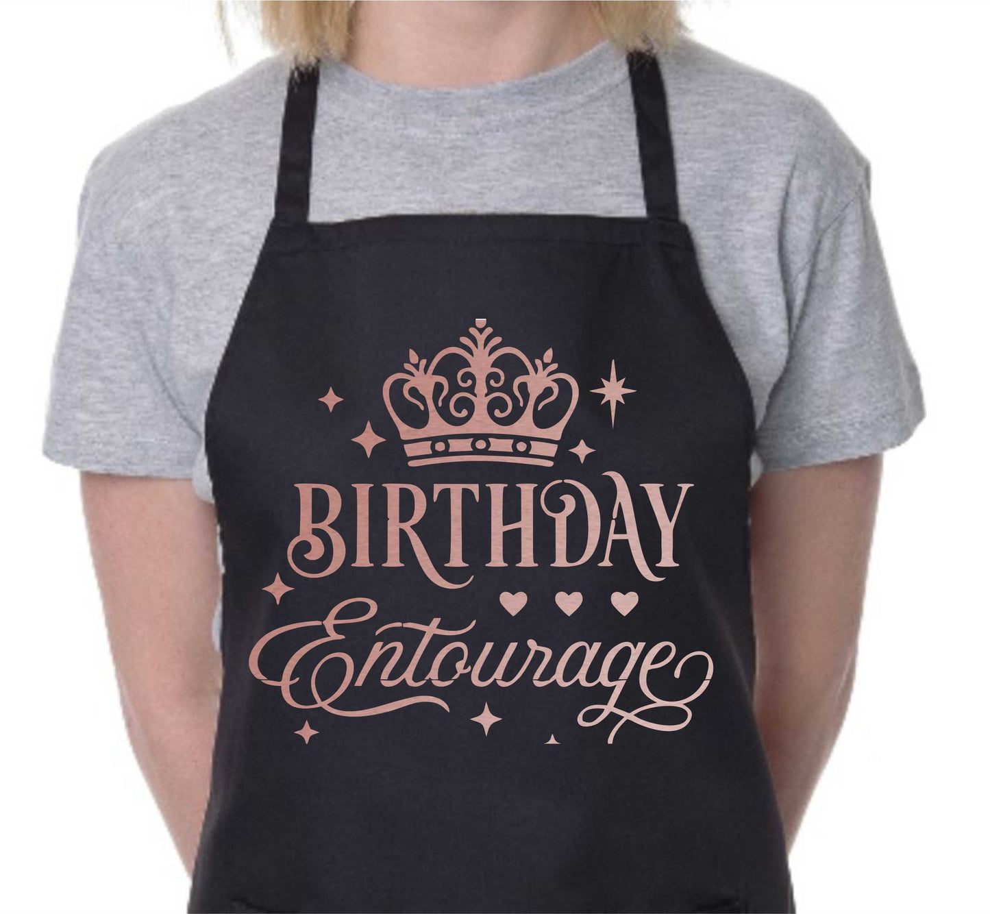 Birthday Entourage Ladies Apron Birthday Gift Funny Baking Apron In Rose Gold Design