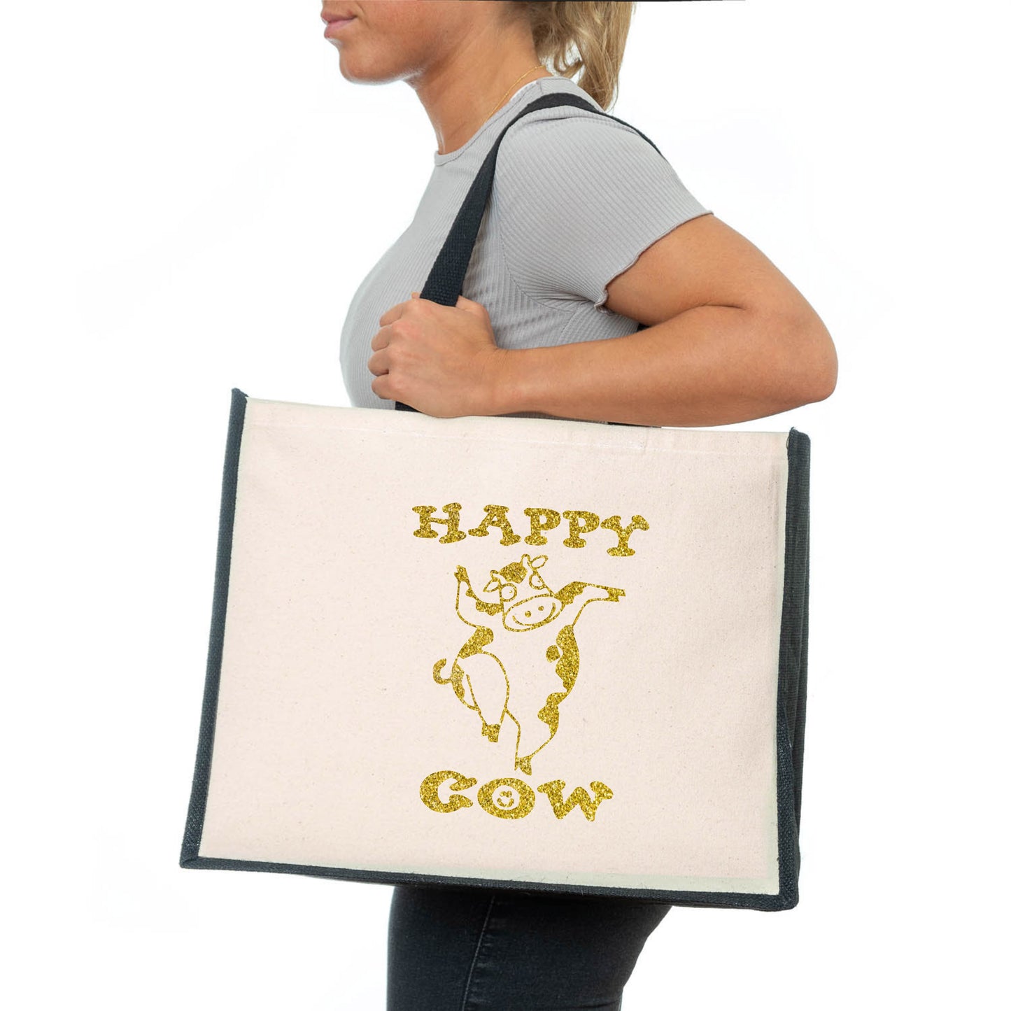 Happy Cow Women's Tote Bag Funny Birthday Ladies Canvas Shopper