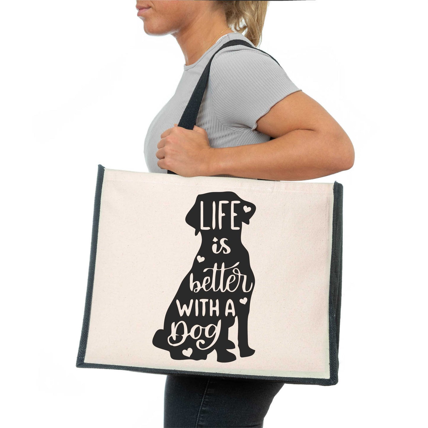 Life Is Better With a Dog Tote Bag Dog Lovers Gift Ladies Canvas Shopper