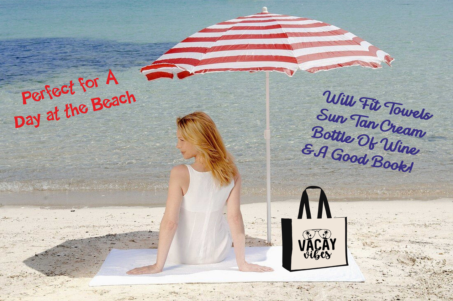 Vacay Vibes Beach Tote Bag Holiday Great For Travel Ladies Canvas Shopper