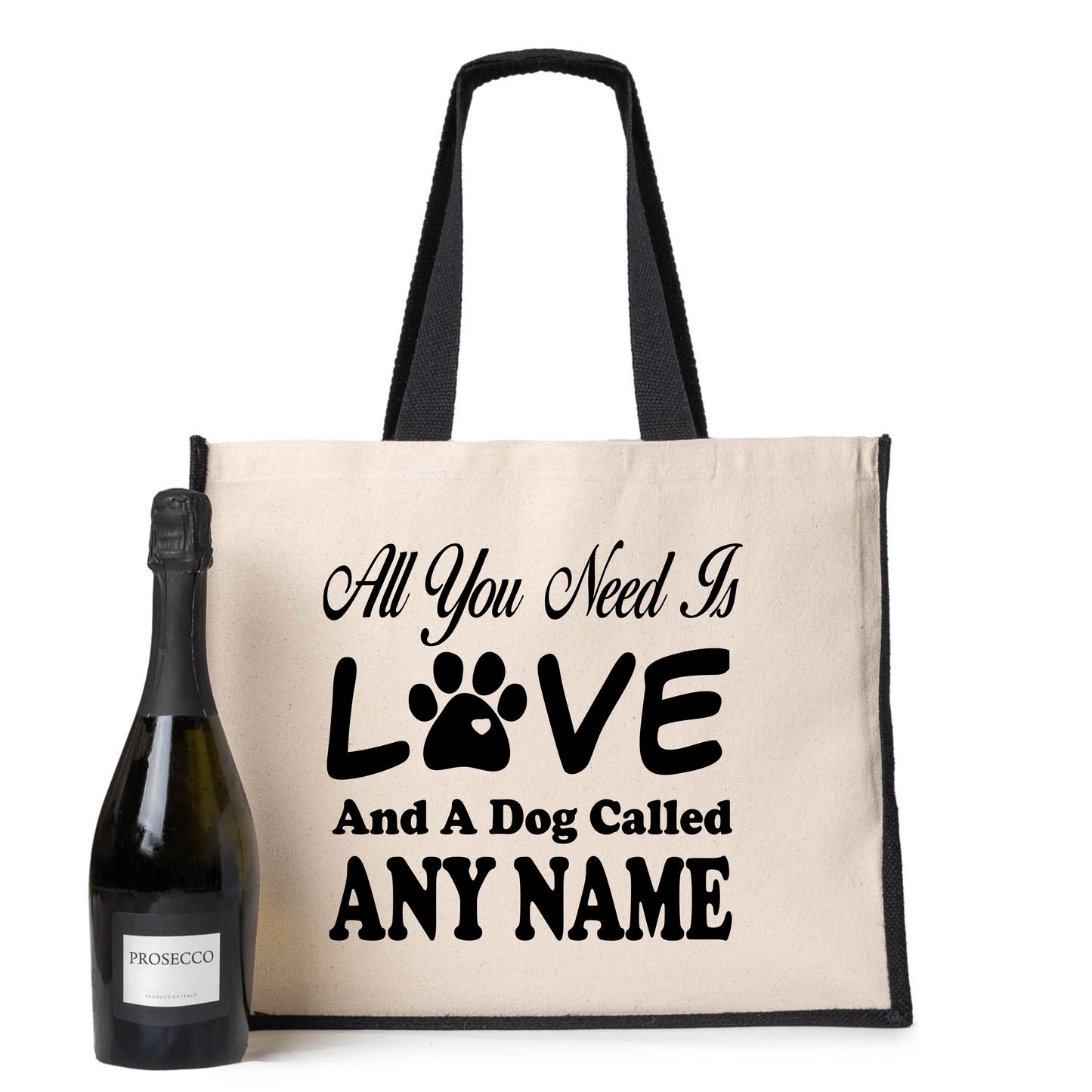Personalised Love & Dog Tote Bag Any Name Dog lovers Ladies Canvas Shopper