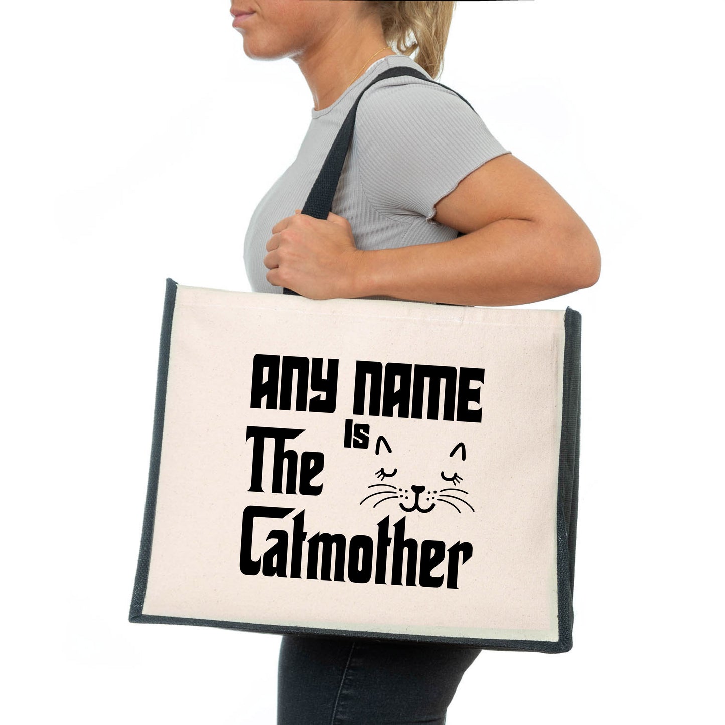 Personalised The Cat Mother Tote Bag Any Name Cat lover Ladies Canvas Shopper