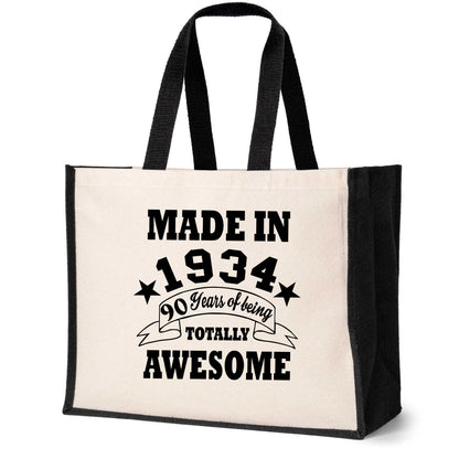 90th Birthday Made In 1934 Tote Bag Age 90 Birthday Ladies Canvas Shopper