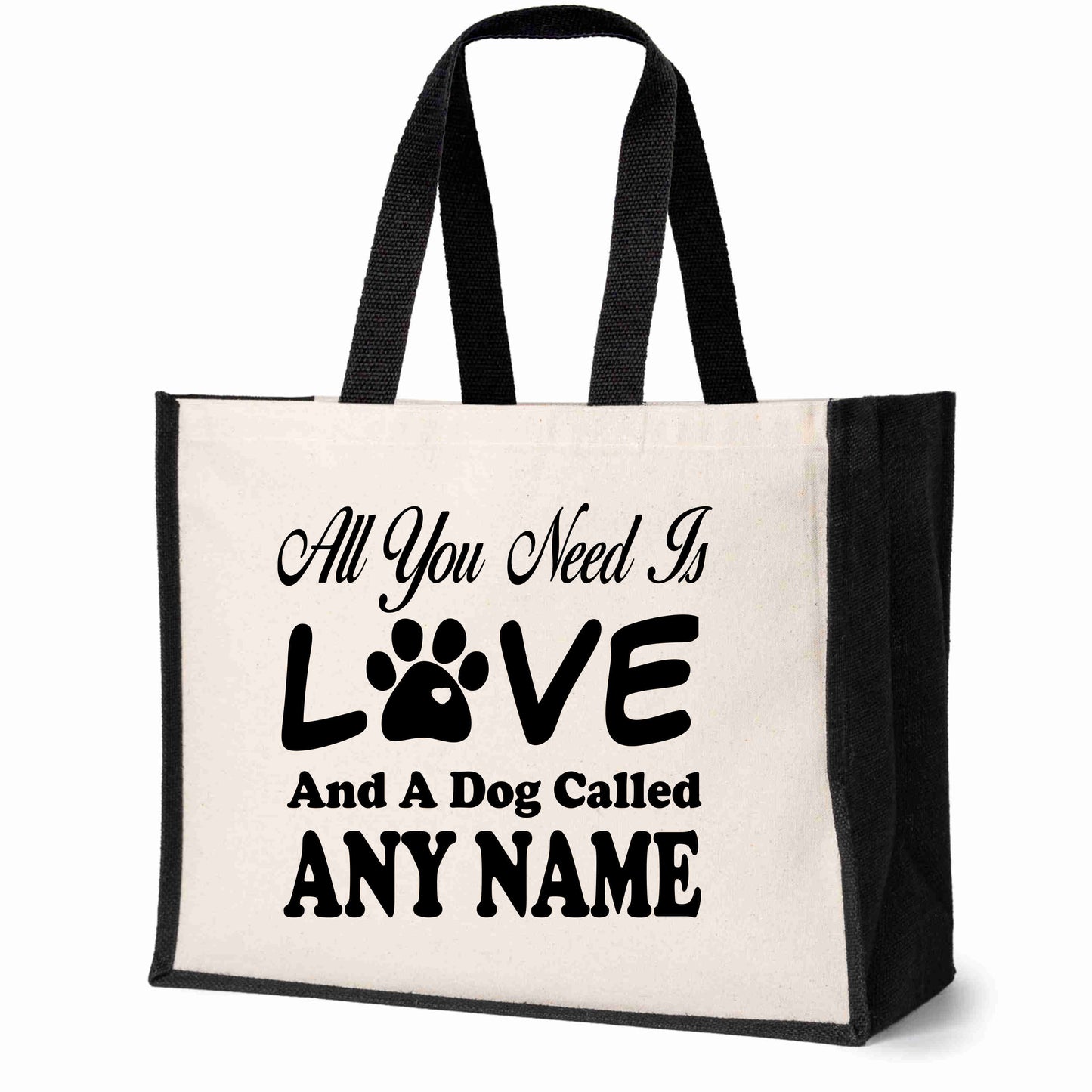 Personalised Love & Dog Tote Bag Any Name Dog lovers Ladies Canvas Shopper