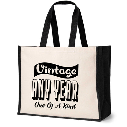 Personalised Birthday Any Year Tote Bag Birth Year Ladies Canvas Shopper