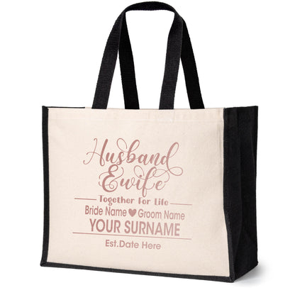 Personalised Husband & Wife Bag Wedding Idea Add Names & Date Canvas Bag