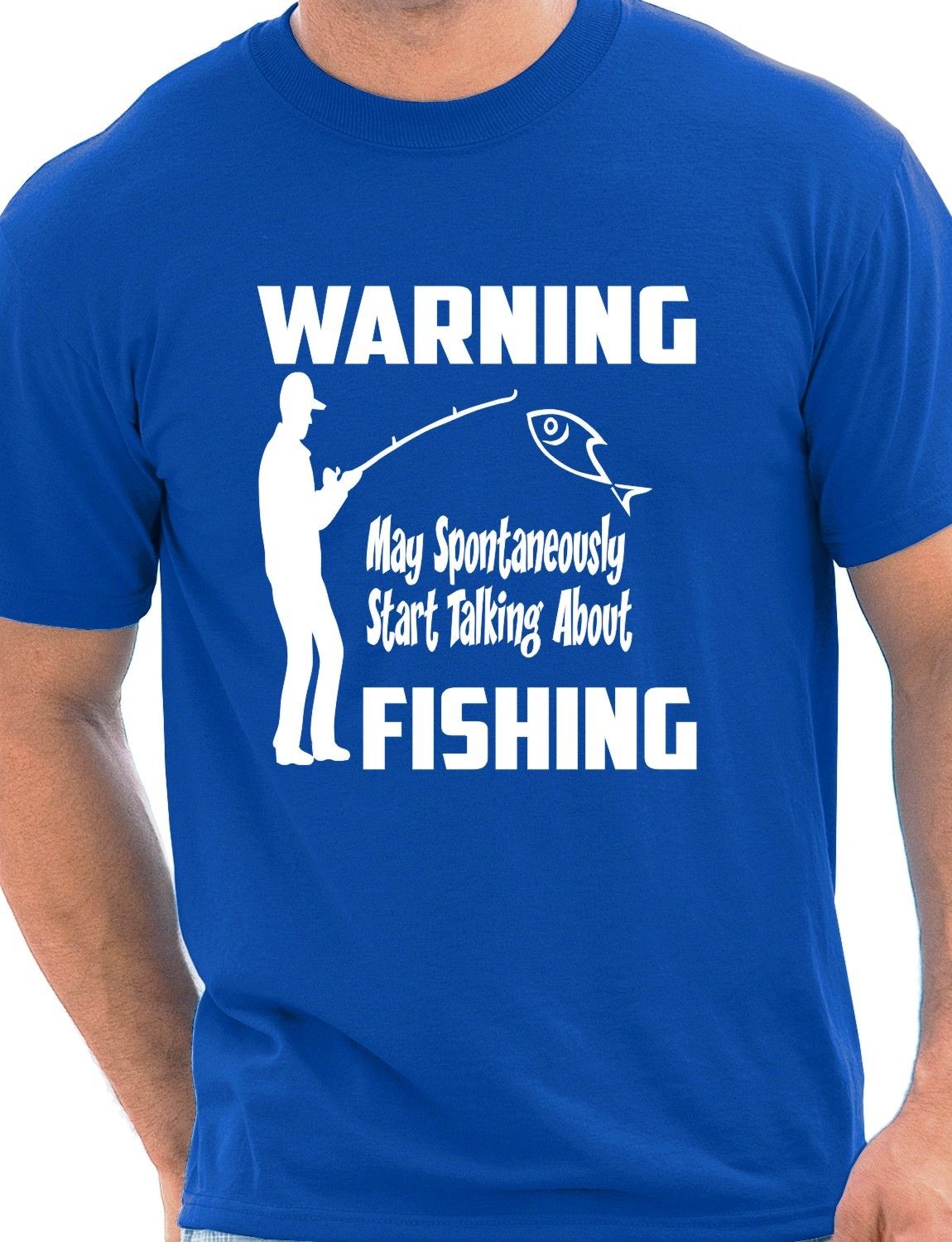 Warning May Talk About Fishing T-Shirt Large / Blue